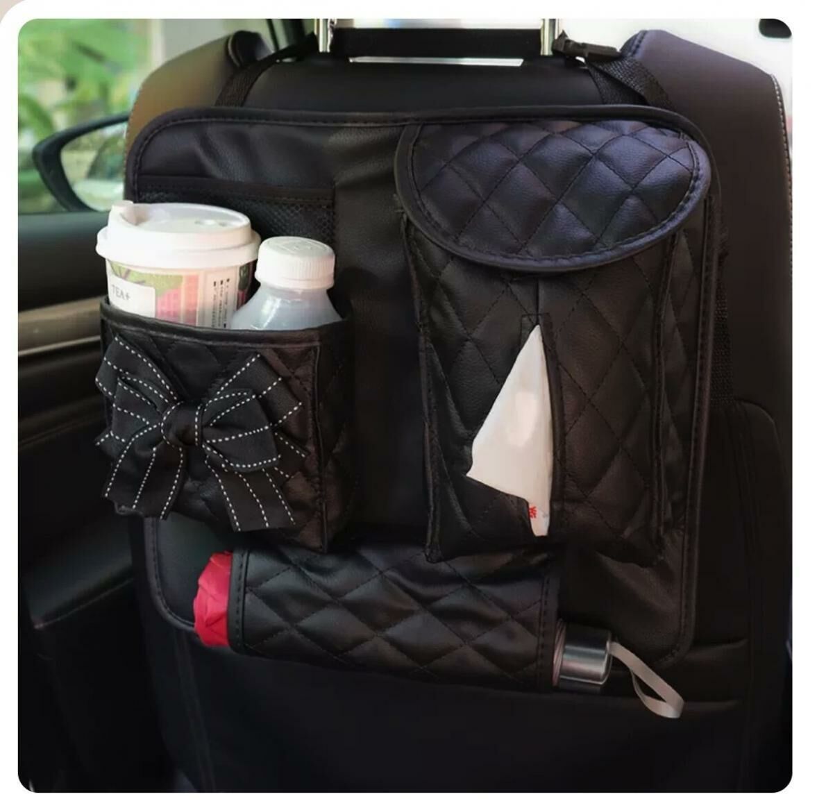 Hot push car seat back storage bag (ribbon bow)