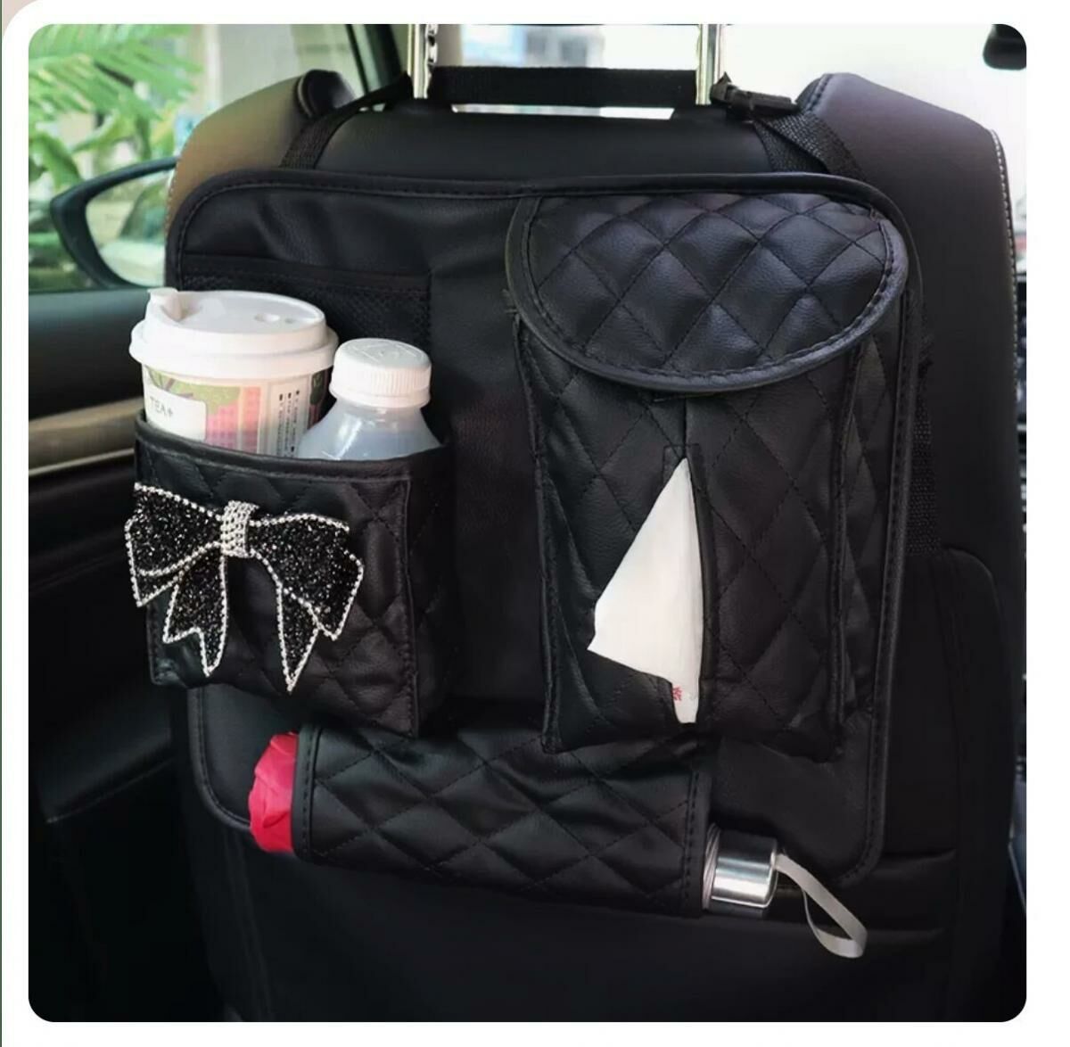 Hot Recommended Car Seat Back Storage Bag (Black Diamond Bow)