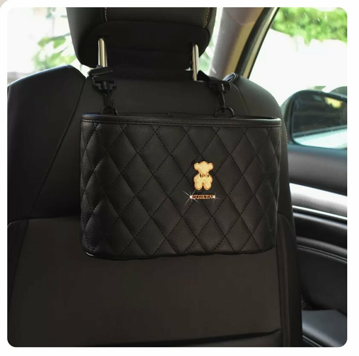 Hot trolley seat back multifunctional storage bag (black white bear)