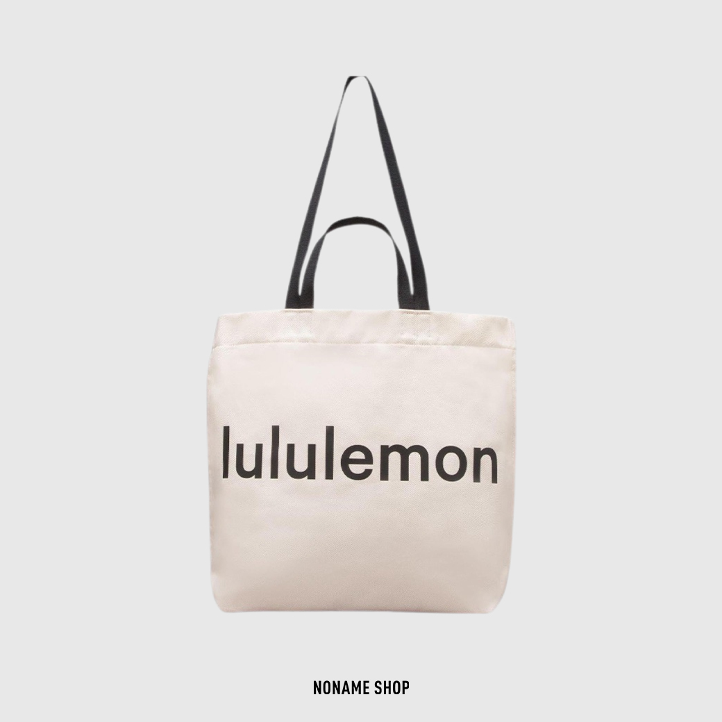 LULULEMON 經典 字母 LOGO 印花 大容量 肩背包 手提袋 托特包 米白