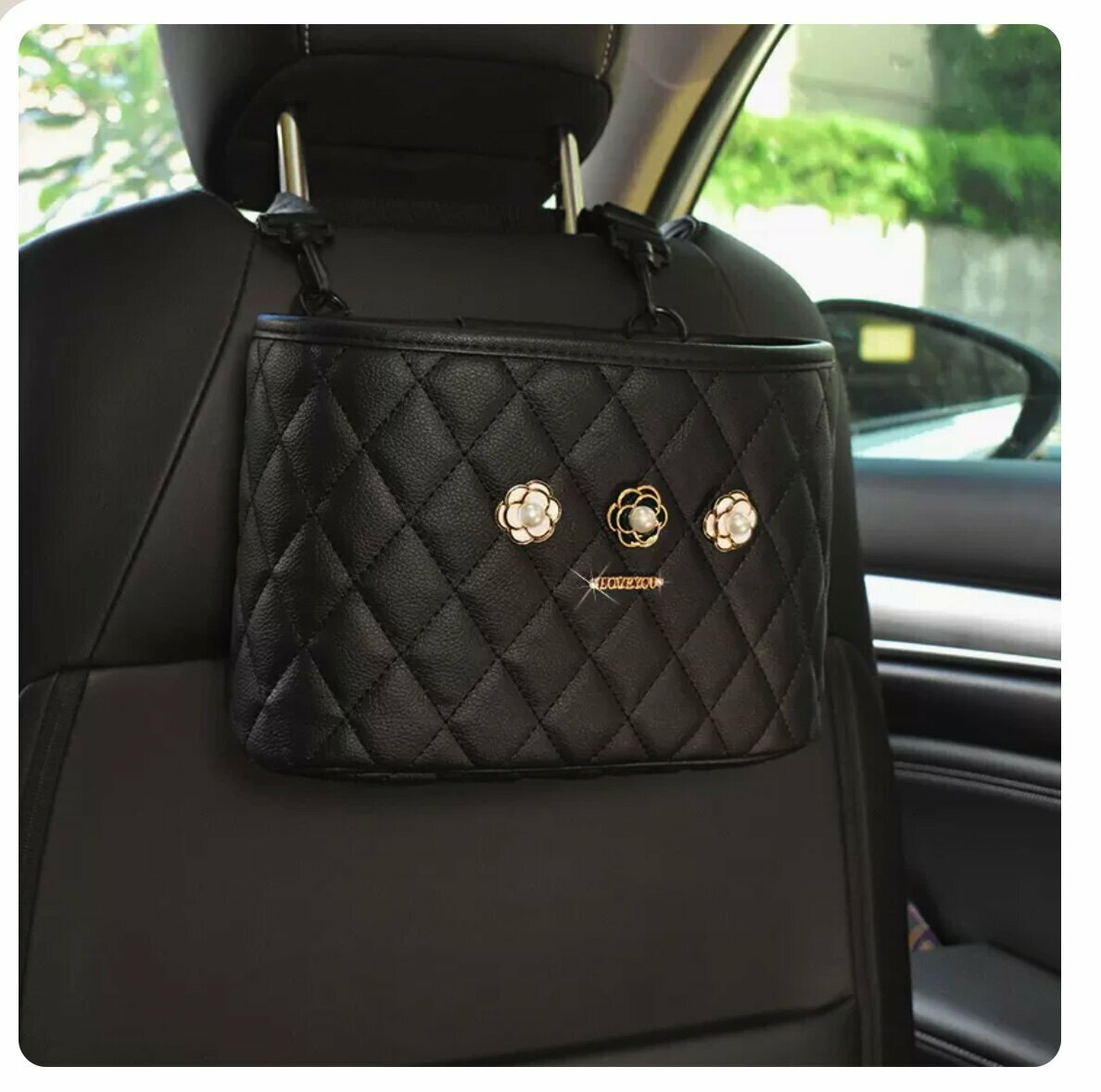 Hot Cart Seat Back Multifunctional Storage Bag (Black Pearl Camellia)