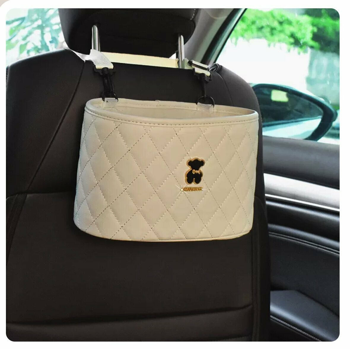 Hot cart seat back multifunctional storage bag (white black bear)