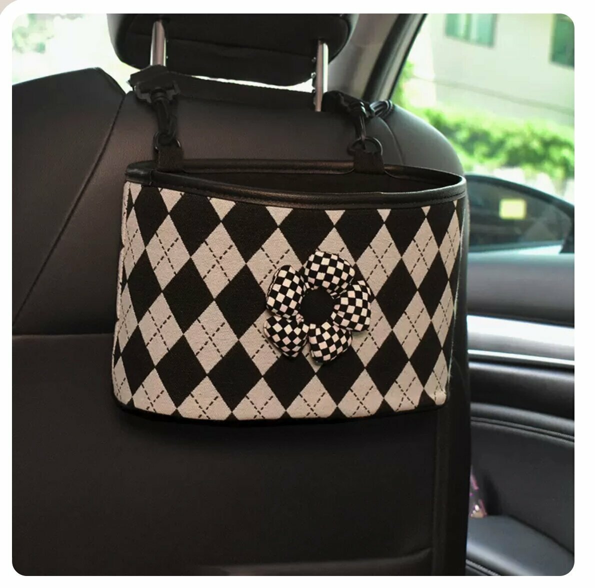 Hot push car seat back storage bag (checkerboard pattern)