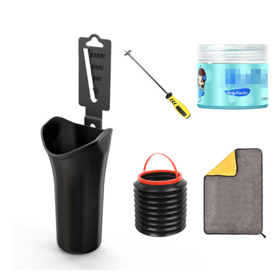 Hot recommendation [5-piece combination pack] car rear seat umbrella holder storage bucket (1 storage bucket + 1 foldable trash can + 1 towel + 1 cleaning soft glue + 1 stone clearing hook) [please ask after placing the order Contact customer service to confirm delivery style]