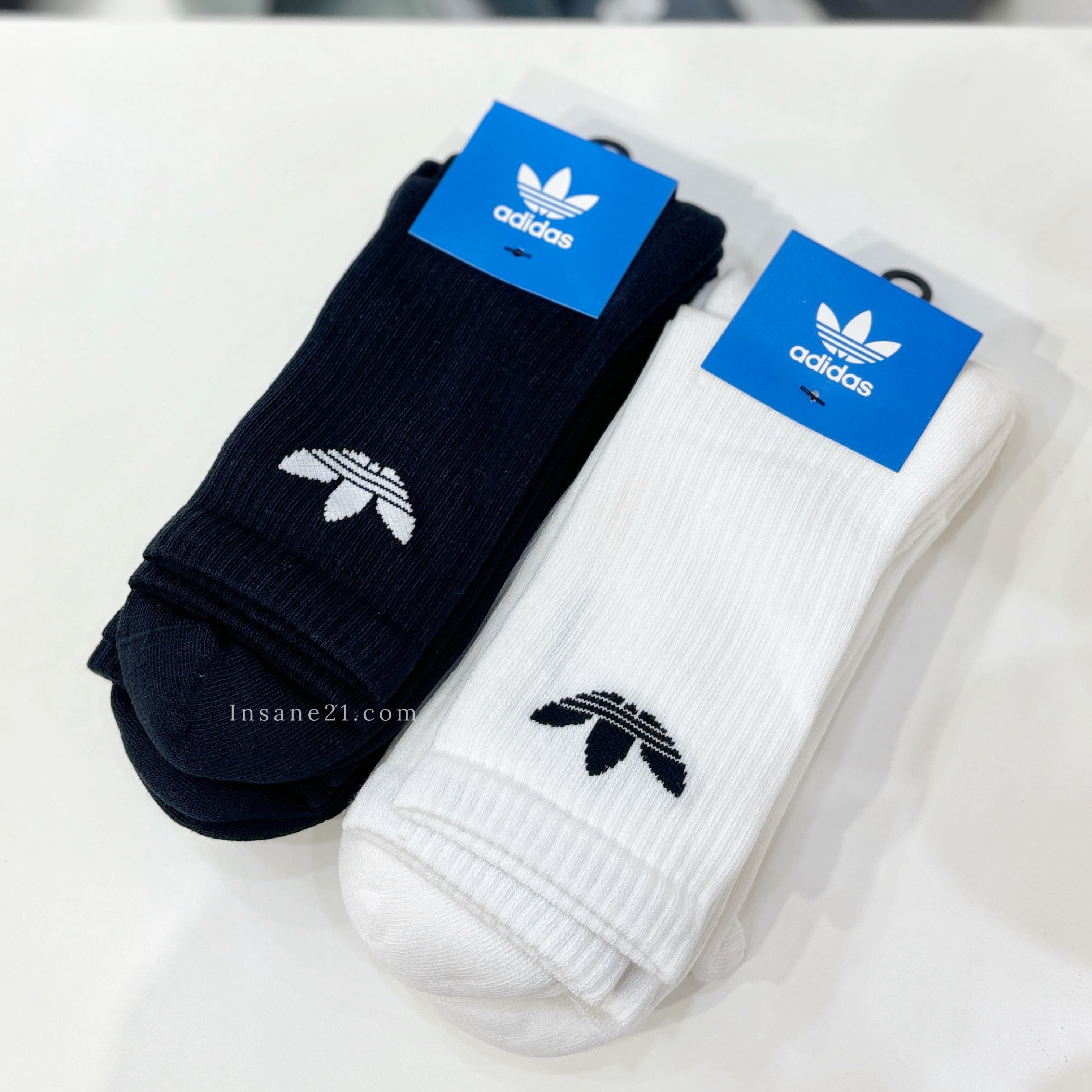 ADIDAS 三葉草 黑/白 長襪 三雙一組 HB5881/HC9547