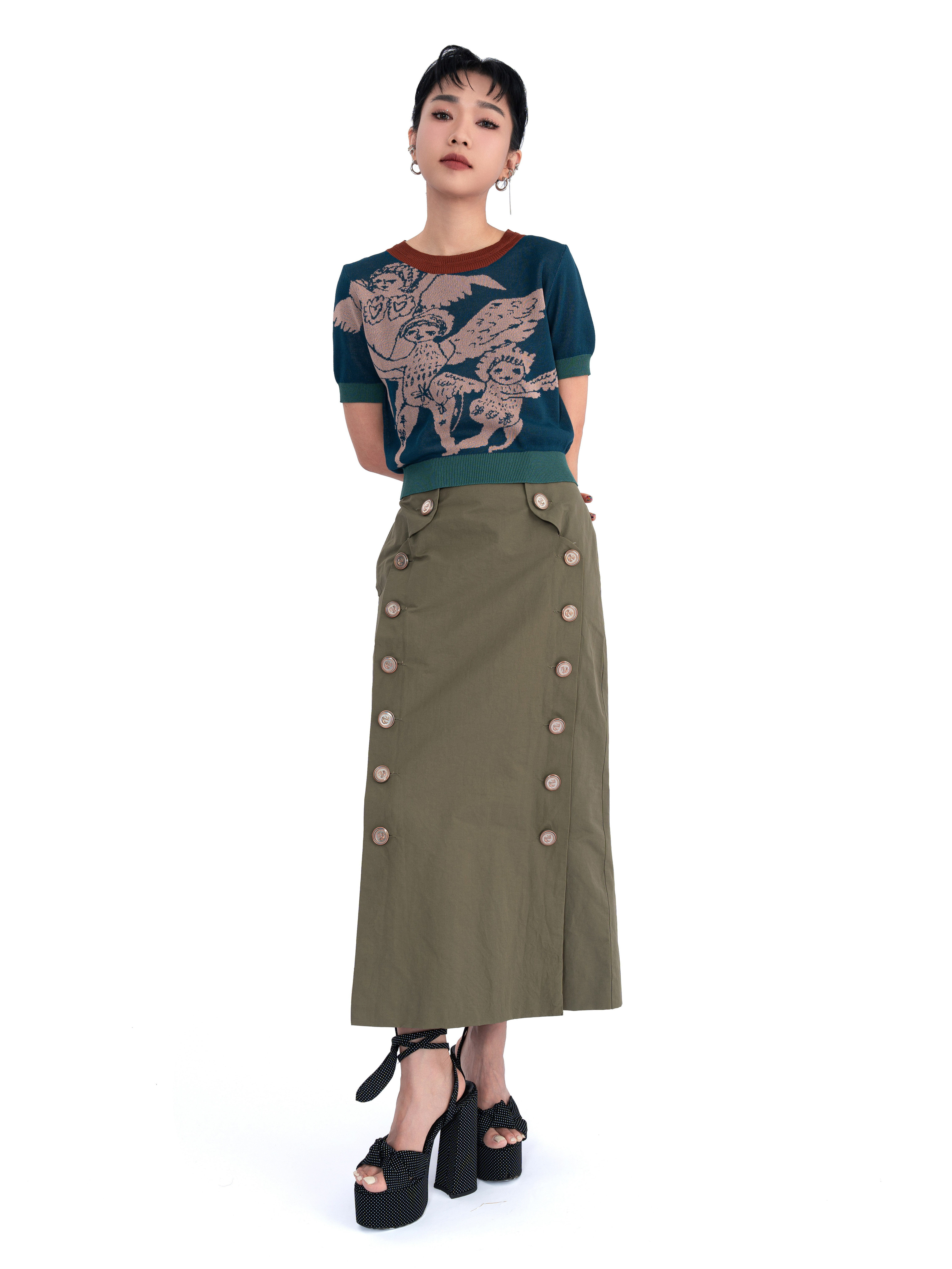 雙排鈕軍裝鉛筆裙 (現貨款式）