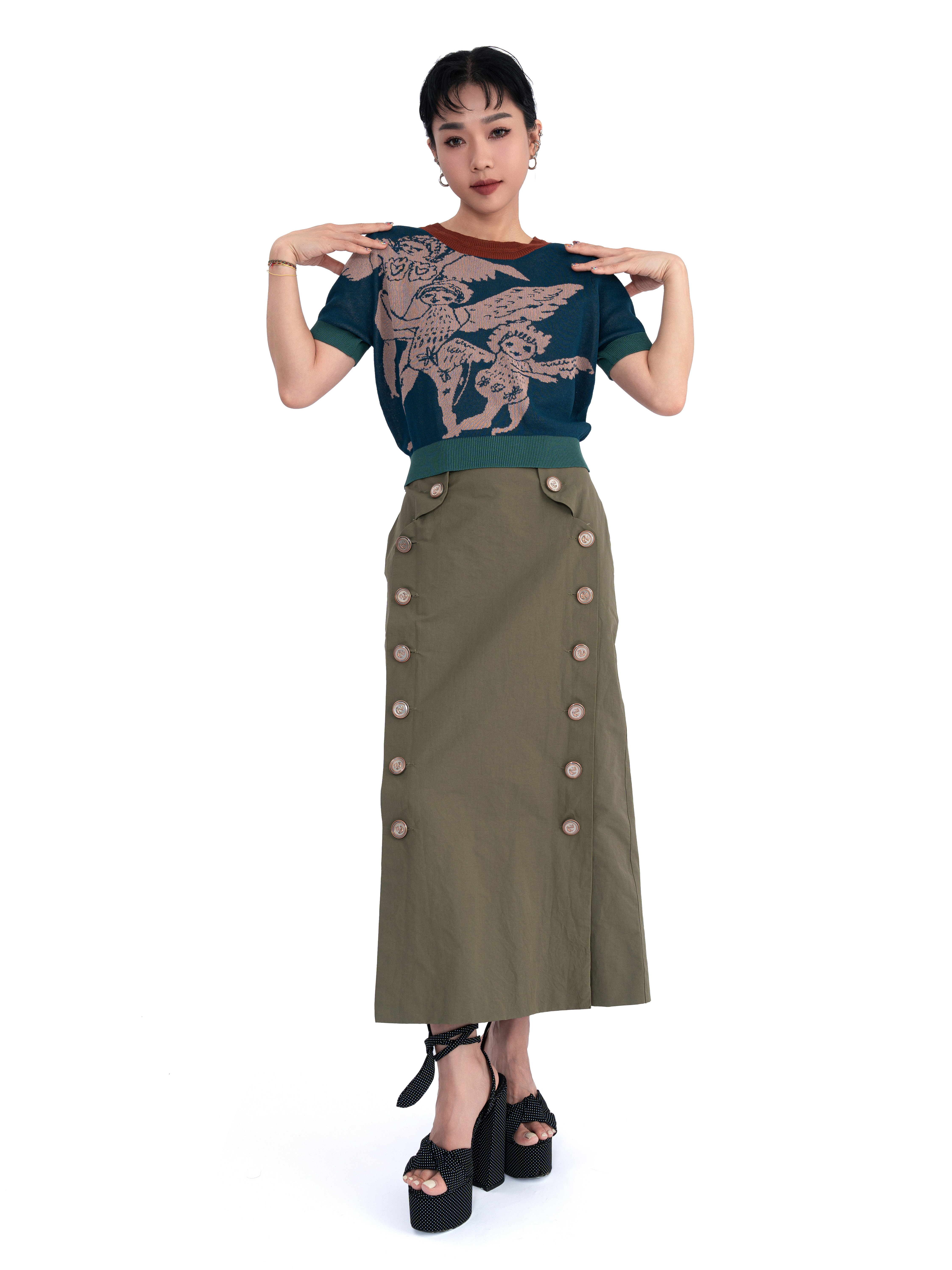 HERMANA天使圖案拼色針織上衣 (預購產品）