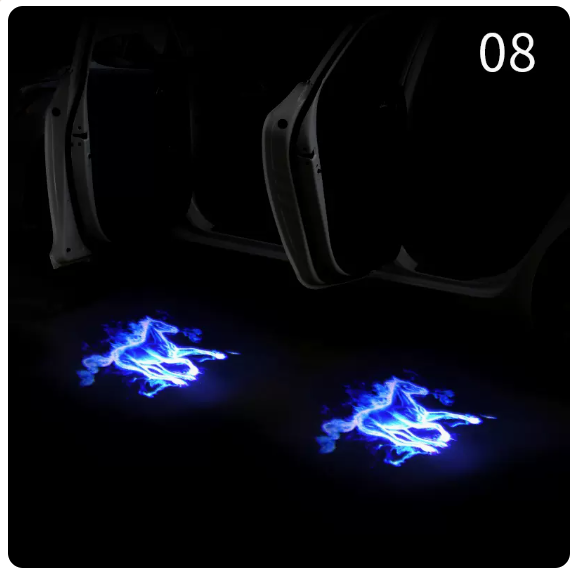Hot Cart Door Light (Blue Flame Horse [No. 08 Pair Pack] [Free 6 Batteries])