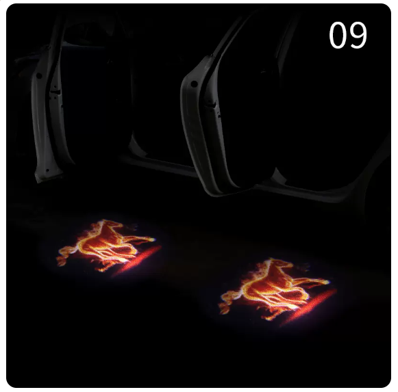 Hot Cart Door Light (Yellow Flame Horse [No. 09 Pair Pack] [Free 6 Batteries])