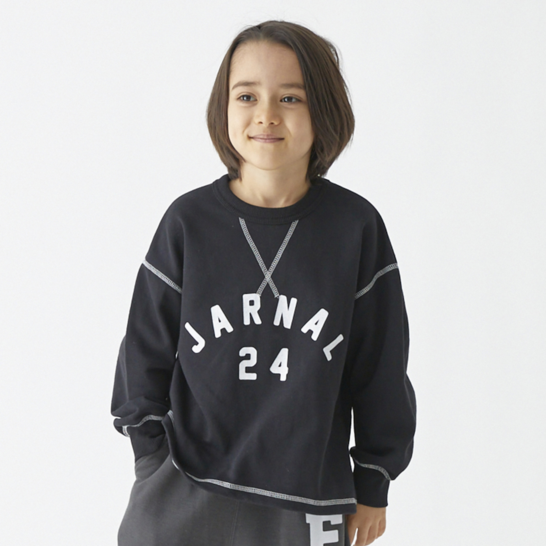 日本 FOV 復古立體車線．JARNAL 寬版長袖上衣 (黑色，110-120) 614716