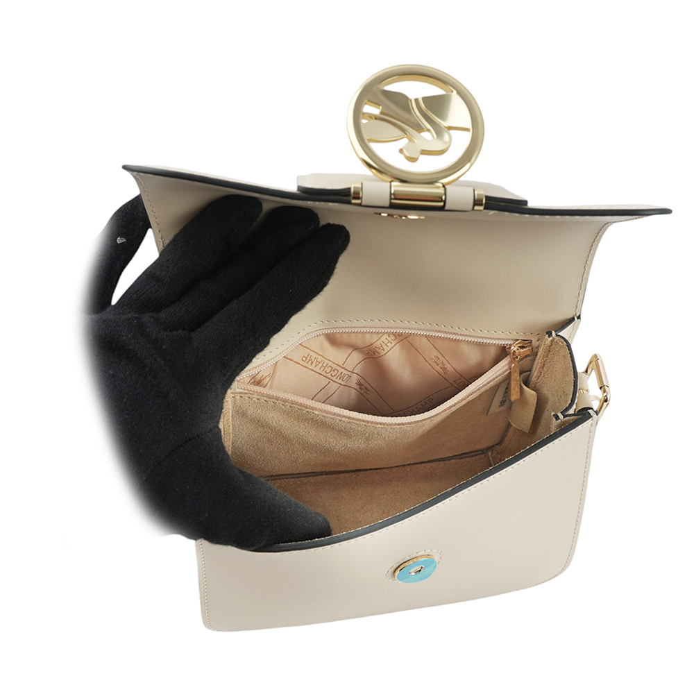 【LONGCHAMP】S號 BOX-TROT 滑面小牛皮翻蓋斜背包(白紙色) 10174 HAU 555