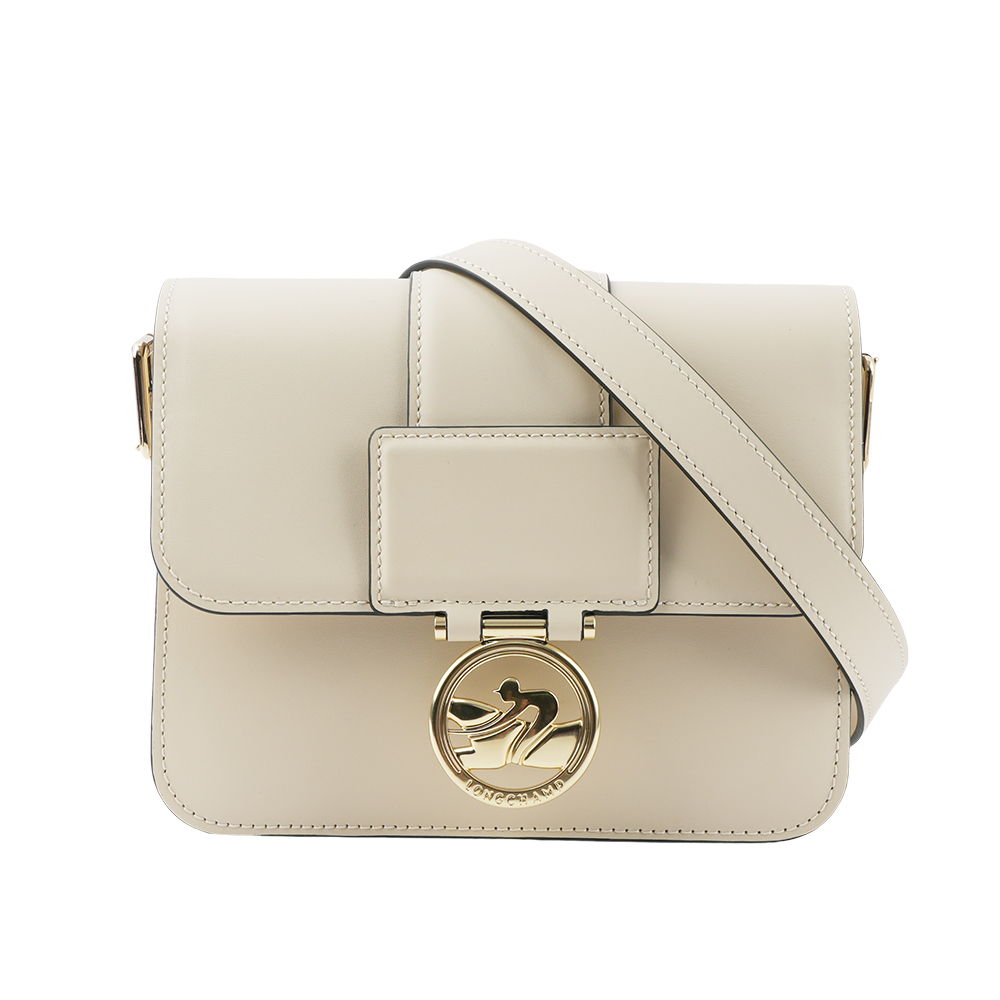 【LONGCHAMP】S號 BOX-TROT 滑面小牛皮翻蓋斜背包(白紙色) 10174 HAU 555
