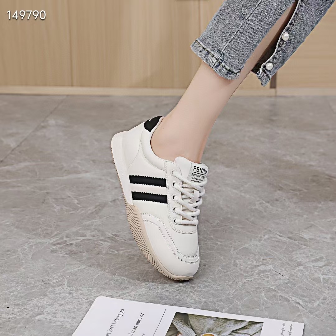 韓版條紋真皮休閒鞋