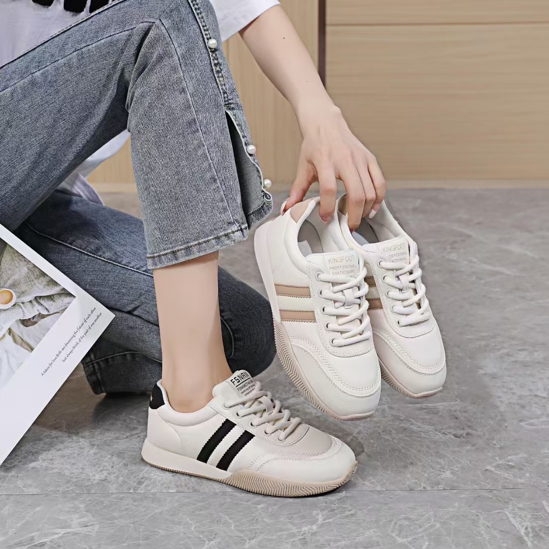 韓版條紋真皮休閒鞋