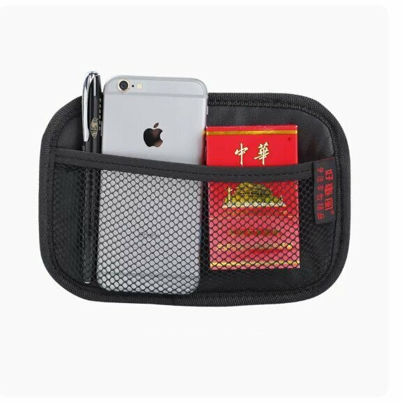 Hot push adhesive car storage mesh bag (large size in microfiber leather - black)