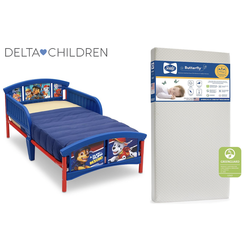 美國 Delta Children Paw Patrol 幼童床架 + 美國製 Sealy Butterfly 幼童床褥套裝