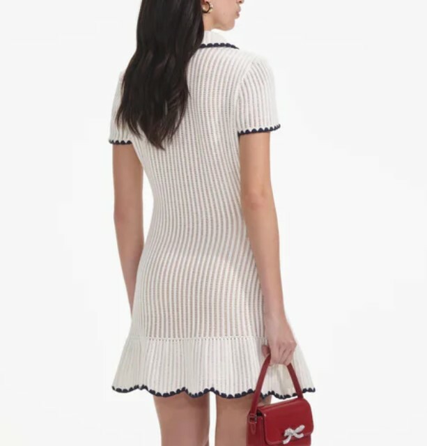 CSP07964 SELF PORTRAIT Crochet Collared Mini Dress Cream #PF24136SC (E)