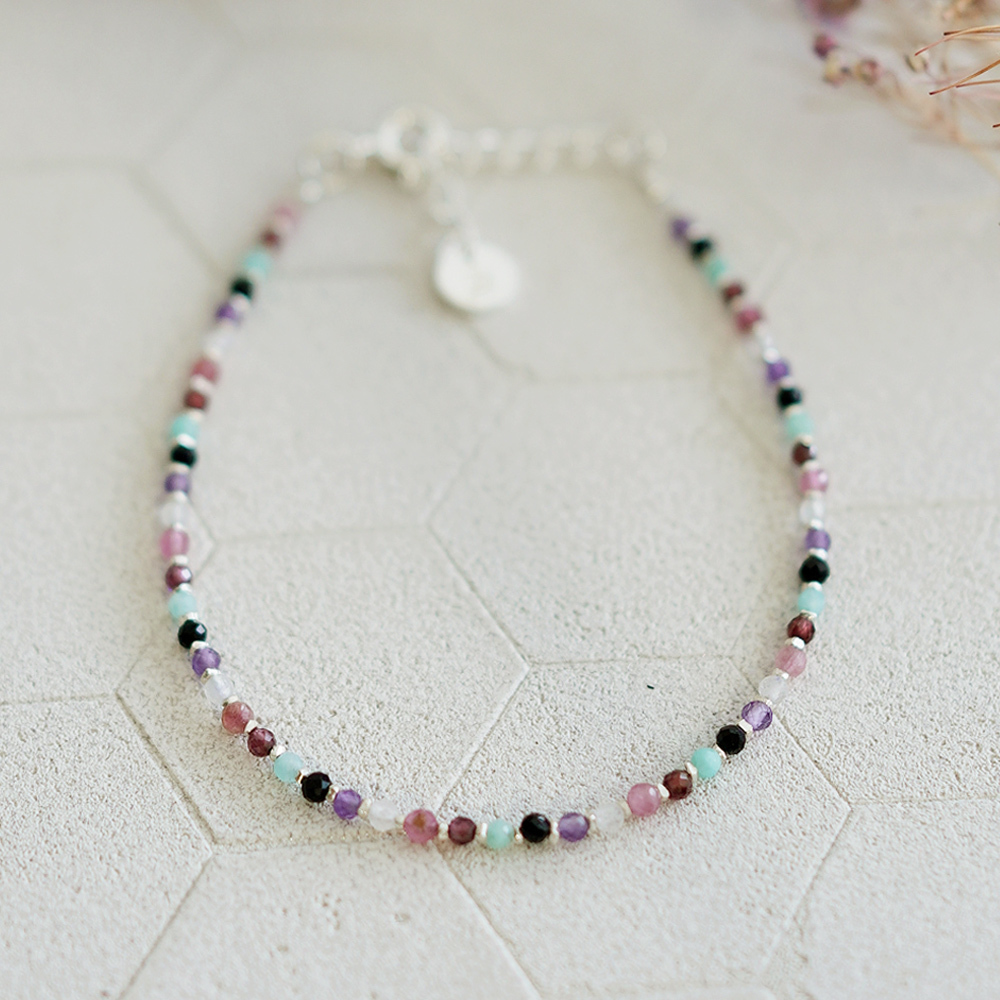 尼斯嘉年華純銀手鍊(彩色天然石)/SB039N |親子鍊 小孩手鍊 水晶手鏈 兒童聖誕禮盒