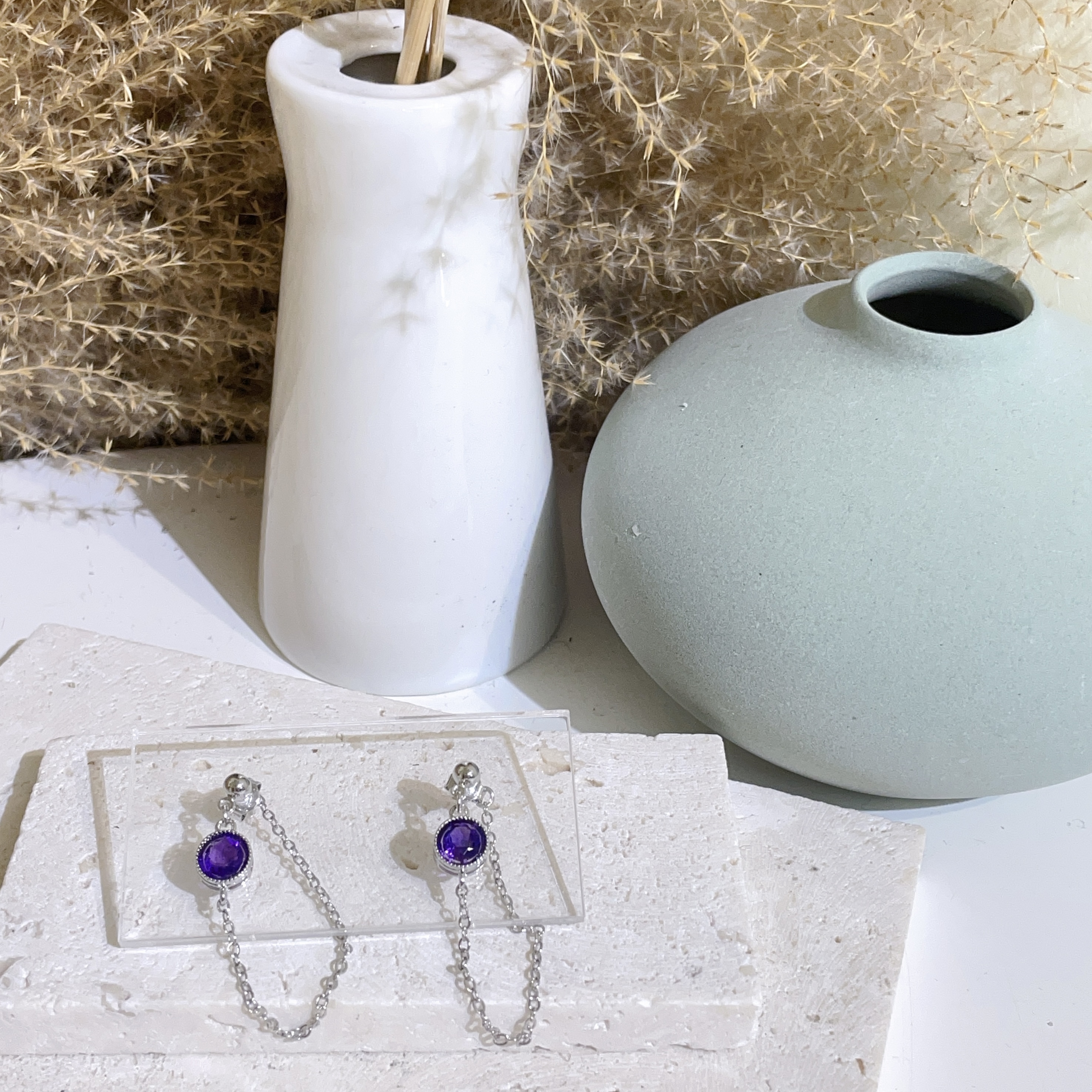 紫水晶圓圓耳環