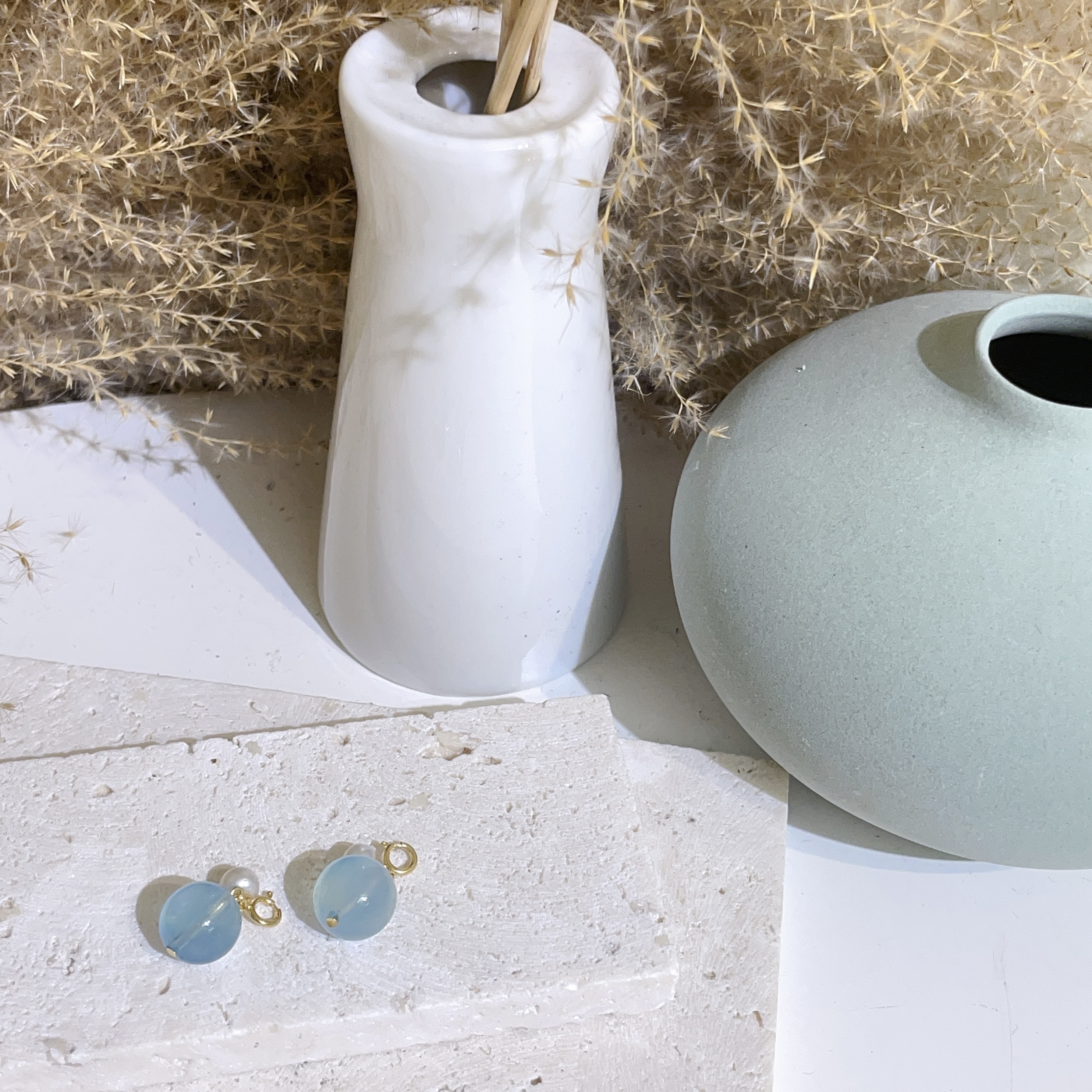 925純銀海藍寶珍珠波波吊墜