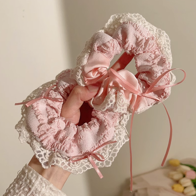 [3 FOR RM10] Korean-style Pink Ribbon with Lace Scrunchie