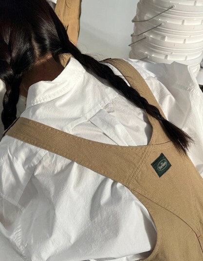 The Barnet 🇰🇷 - 卡其工裝直筒吊帶褲