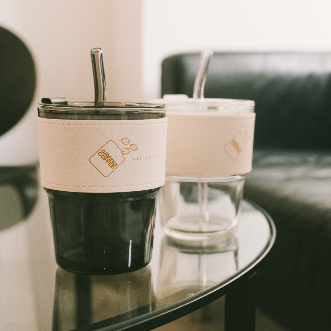 達文西咖啡玻璃隨行杯 | 附吸管、隔熱皮套