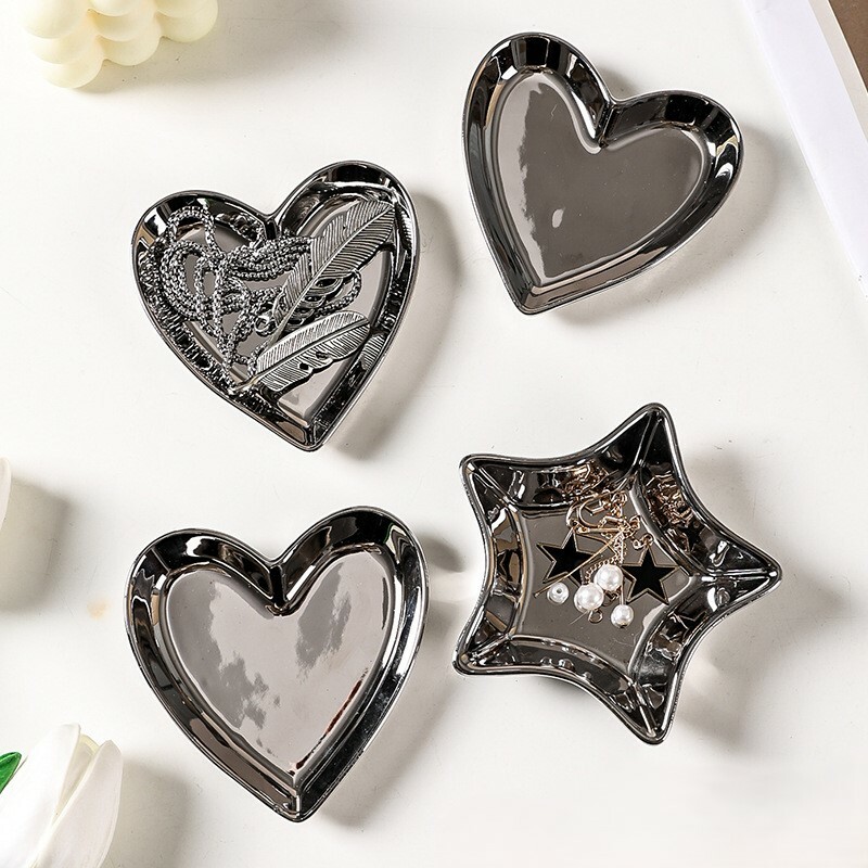 《4719》 ins高級感電鍍銀造型陶瓷擺飾盤