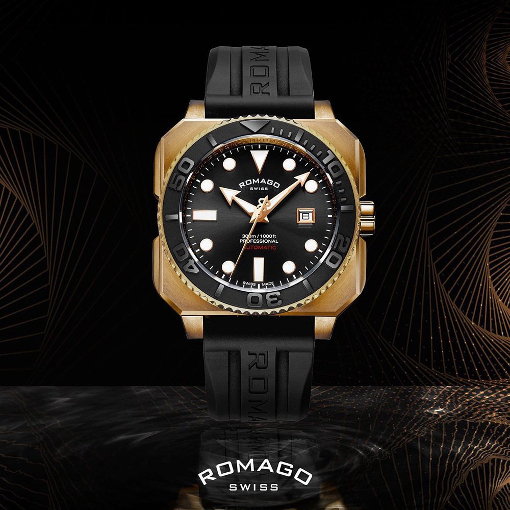 (預購)【ROMAGO雷米格】 專業深潛者300系列 RM109-BZBK 青銅 水鬼 機械 夜光 日期 贈錶帶 腕錶