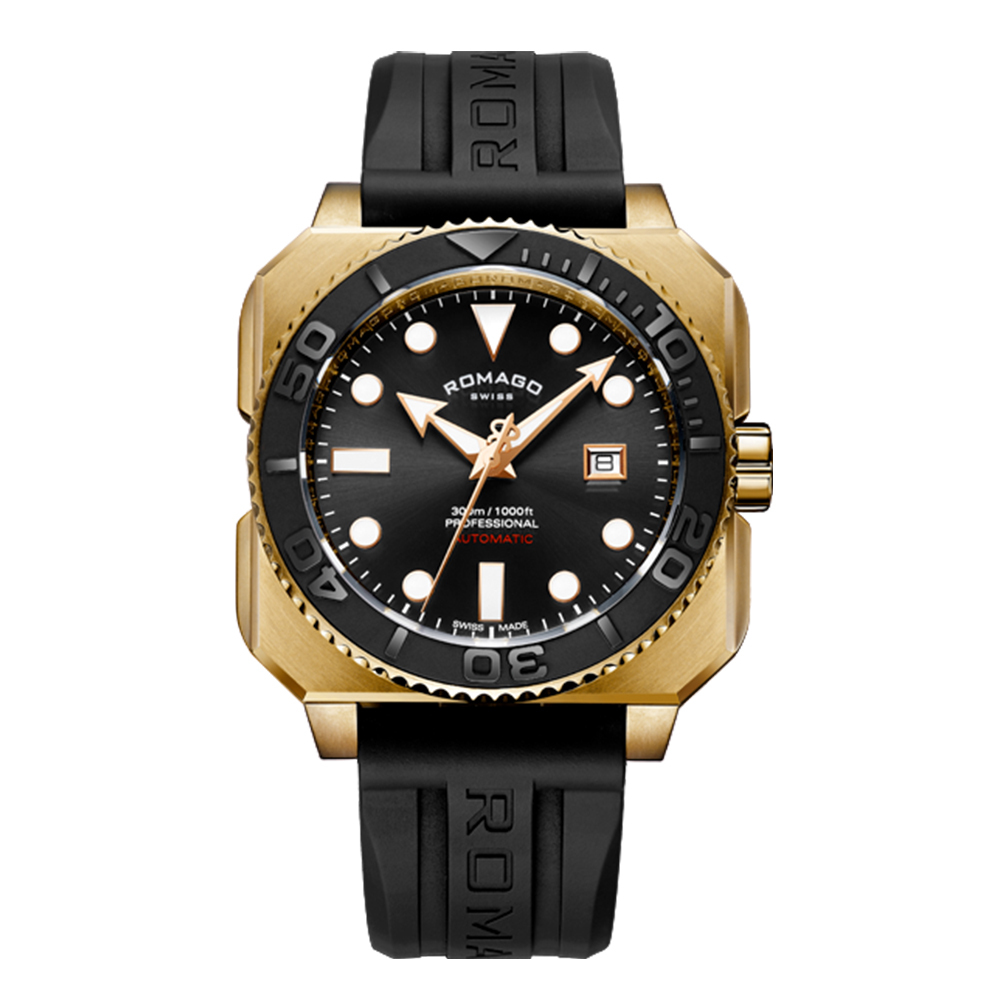 (預購)【ROMAGO雷米格】 專業深潛者300系列 RM109-BZBK 青銅 水鬼 機械 夜光 日期 贈錶帶 腕錶