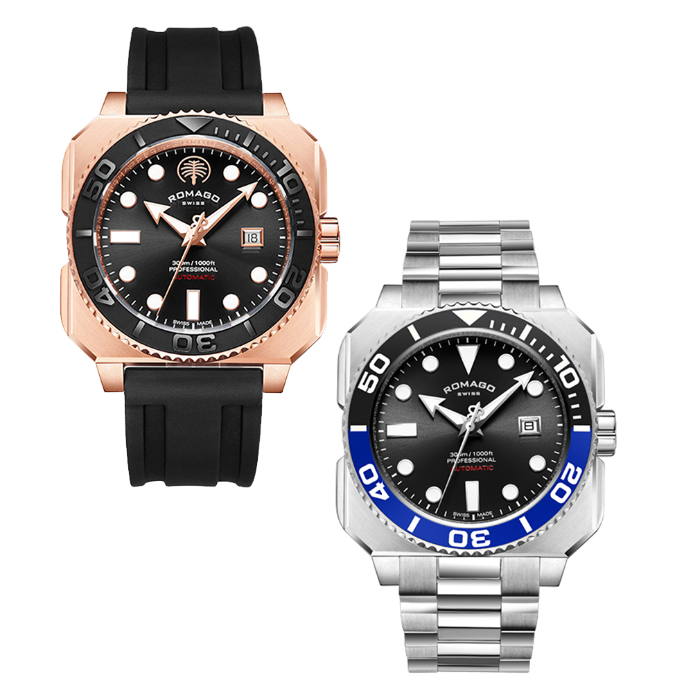 (預購)【ROMAGO 雷米格】 專業深潛者 300 RM109 贈錶帶 機械錶 八角 防水 浮潛 不鏽鋼 皮革 矽膠