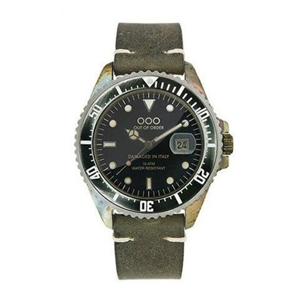 (預購)【Out of Order】OOO.001-2.VE 復古 仿舊 日本機芯 帶日期 夜光 旋入式錶冠 黑咖 皮革 手錶