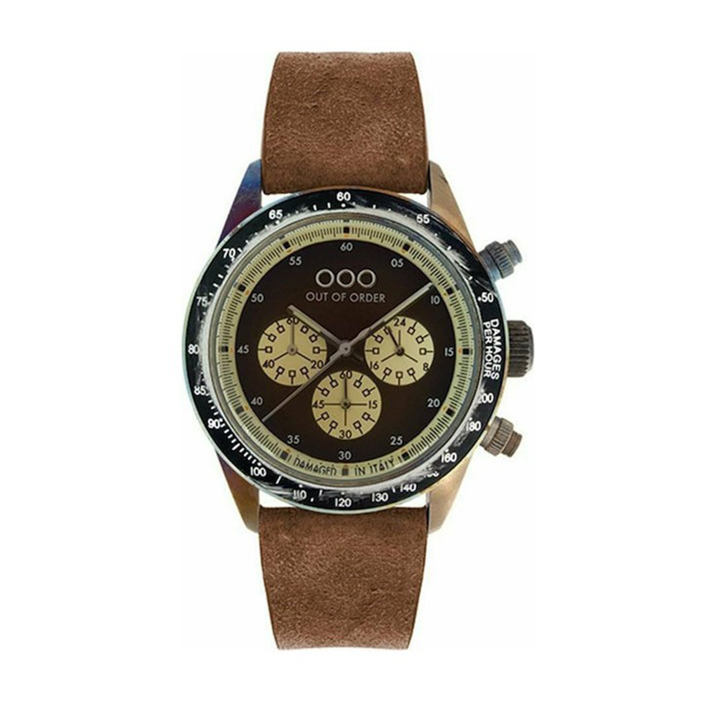 (預購)【Out of Order】OOO.001-4.MS.NE 復古 仿舊 日本機芯 夜光 真三眼 黑咖 皮革 男士 手錶