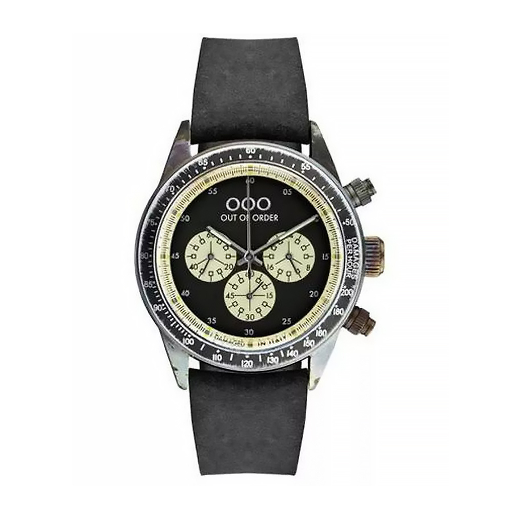 (預購)【Out of Order】OOO.001-4.NE.NE 復古 仿舊 日本機芯 夜光 真三眼 黑白 皮革 男士 手錶