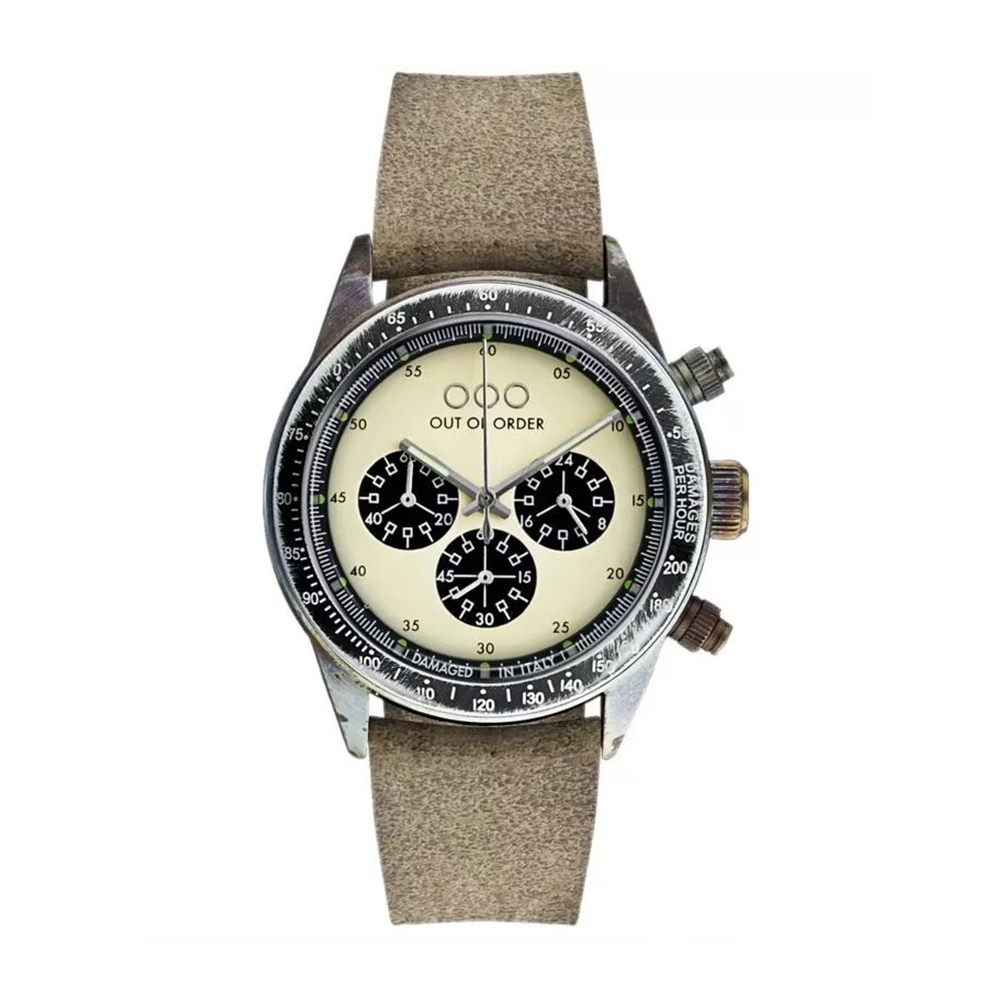 (預購)【Out of Order】OOO.001-4.PA.CR 復古 仿舊 日本機芯 夜光 真三眼 白咖 皮革 男士 手錶