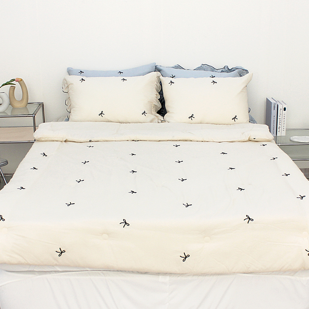 韓國棉被 浪滿六月法式蝴蝶刺繡結莫代爾春夏薄被(無花邊)-四季被