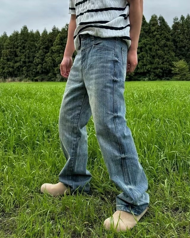 【HERETICS STUDIO 】韓國 고품질 褲條皺摺 刷色 牛仔 闊腿 寬鬆 牛仔褲 長褲