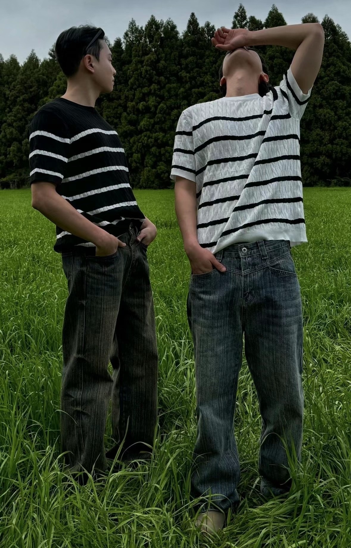 【HERETICS STUDIO 】韓國 고품질 條紋 針織 撞色 寬鬆 上身 短袖