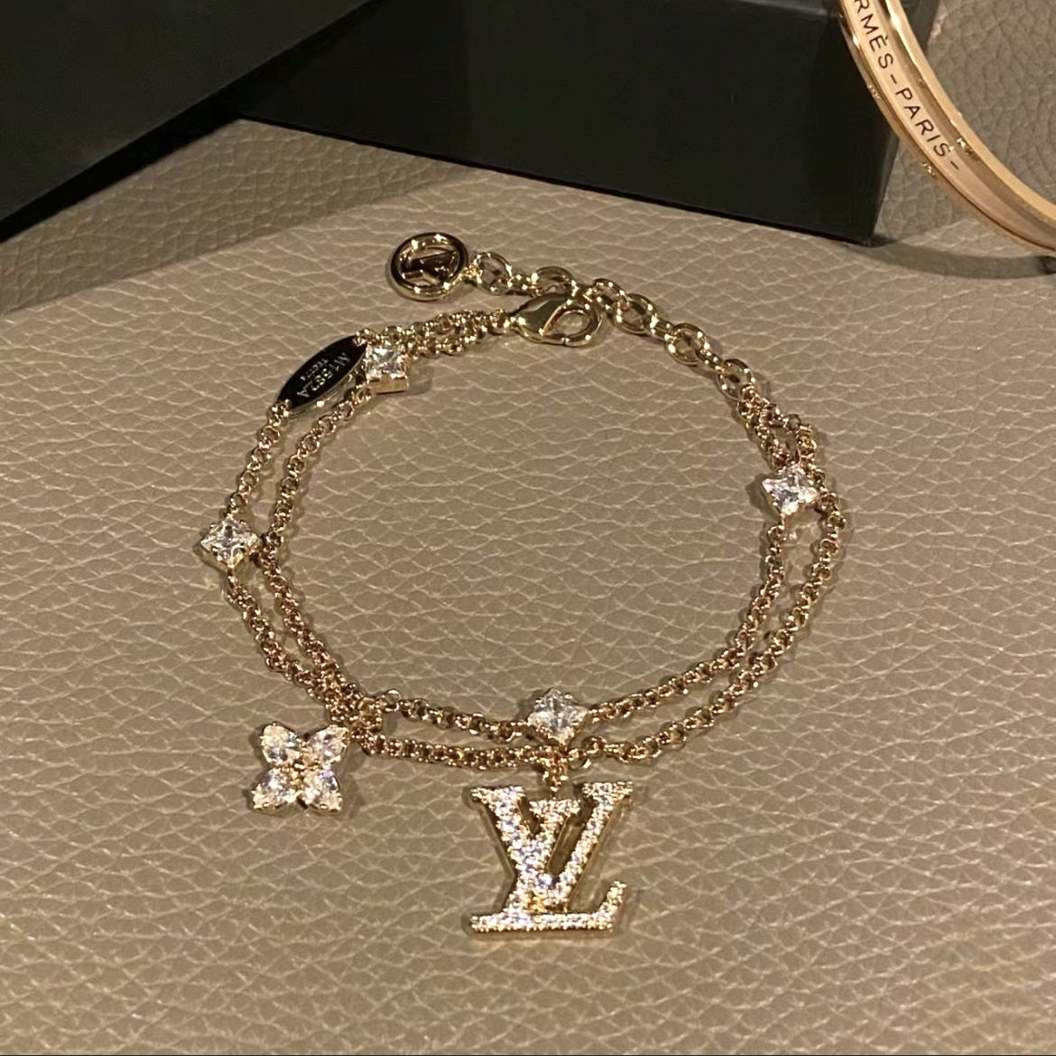 18k lv千金晶鑽奢華小老花定製雙層手鍊