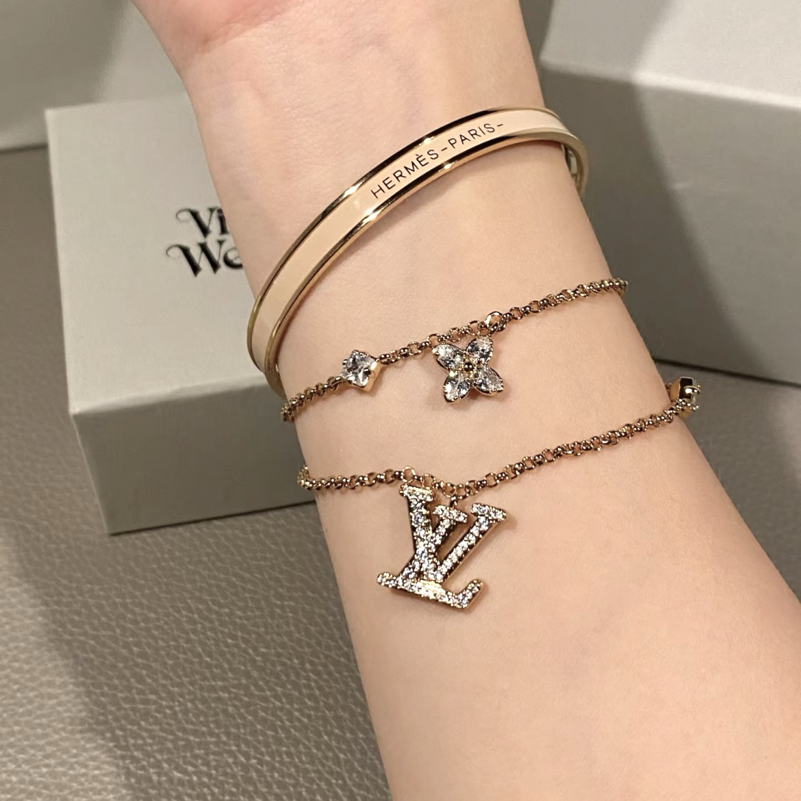 18k lv千金晶鑽奢華小老花定製雙層手鍊