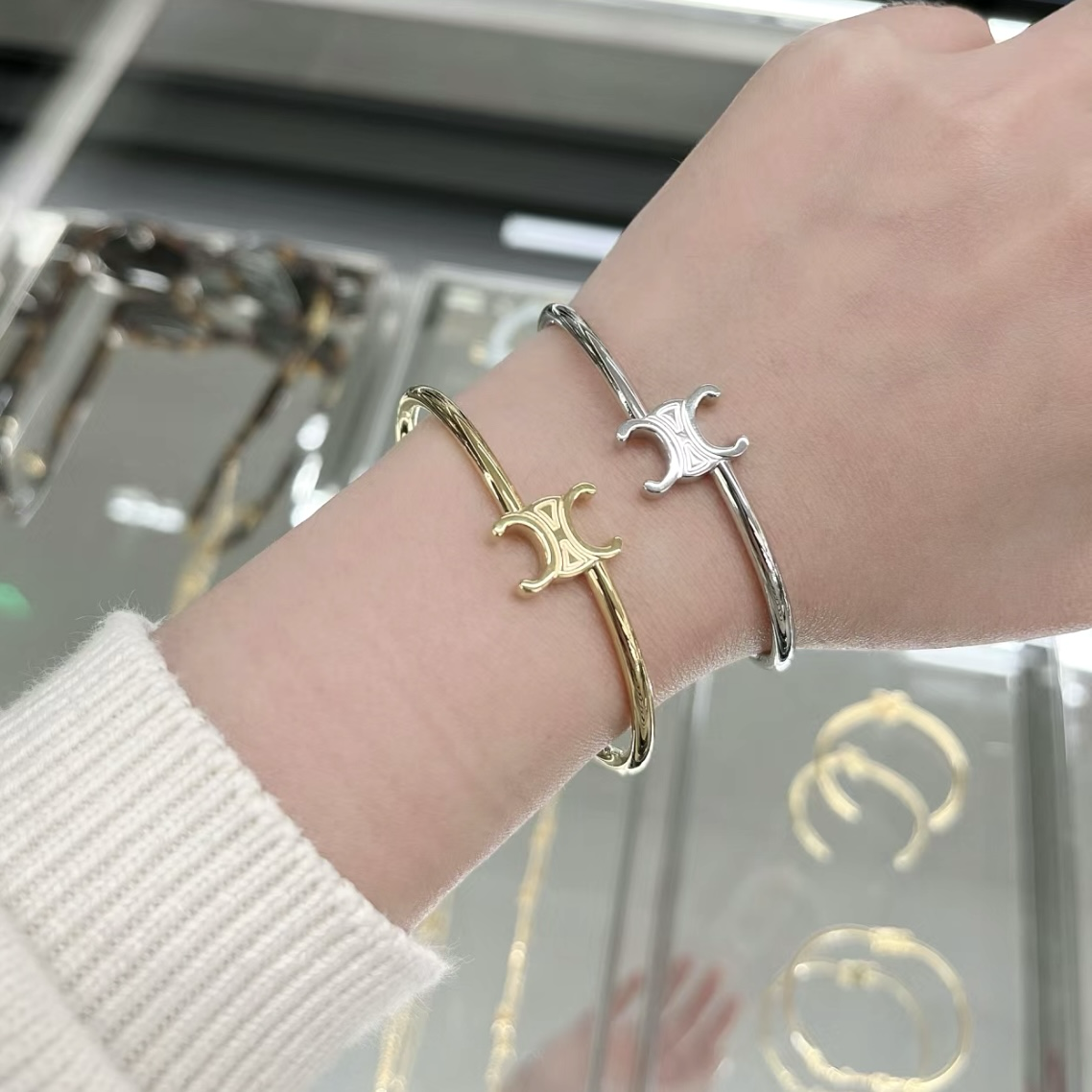 18k高級極簡凱旋門logo定製開口手鐲