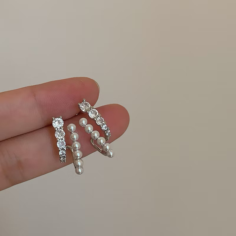 高級銀公主珍珠鑽 假兩圈耳釘