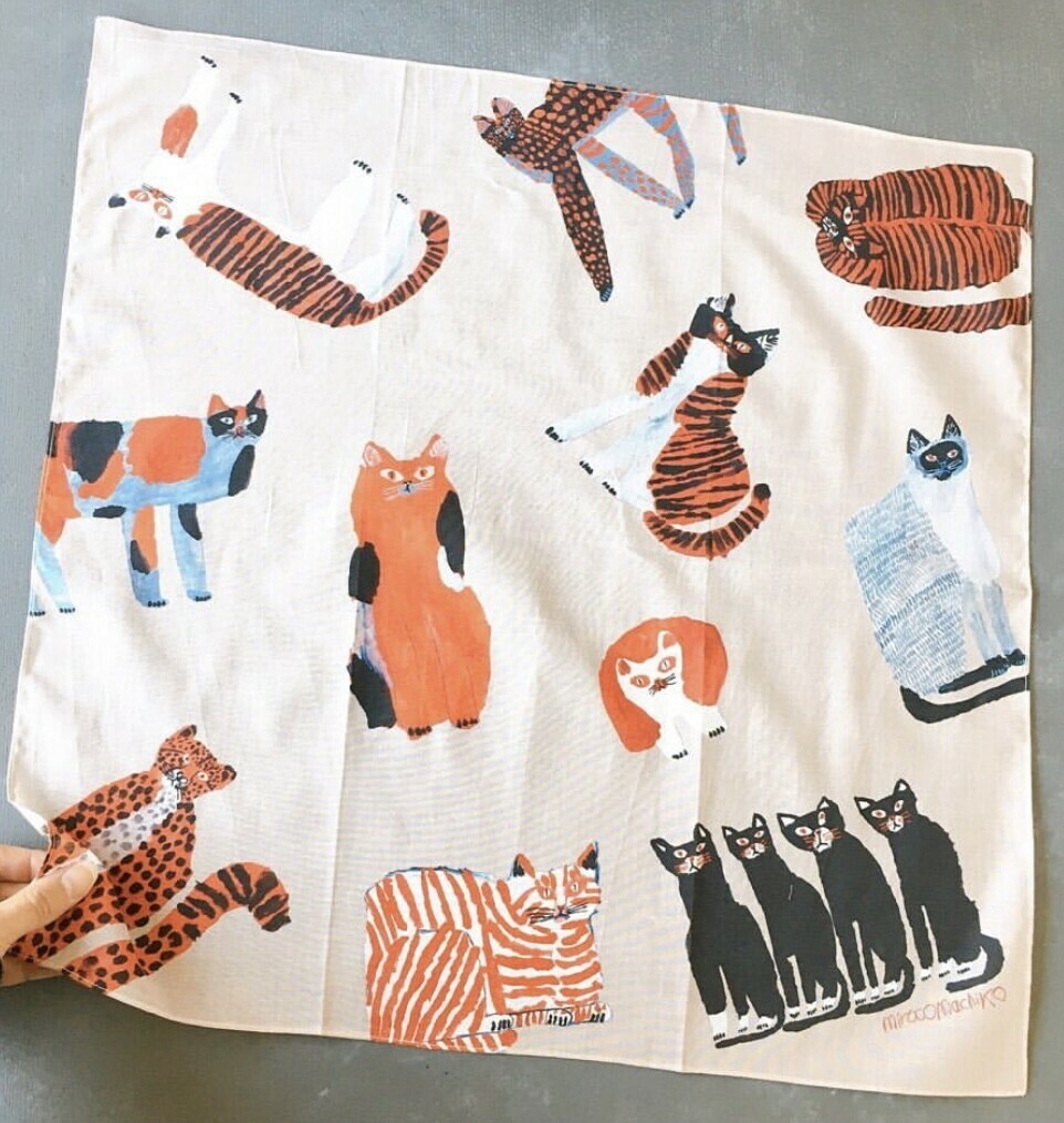 mirocomachiko_貓咪 純棉手帕 茶巾 掛布｜日本 Greeting Life