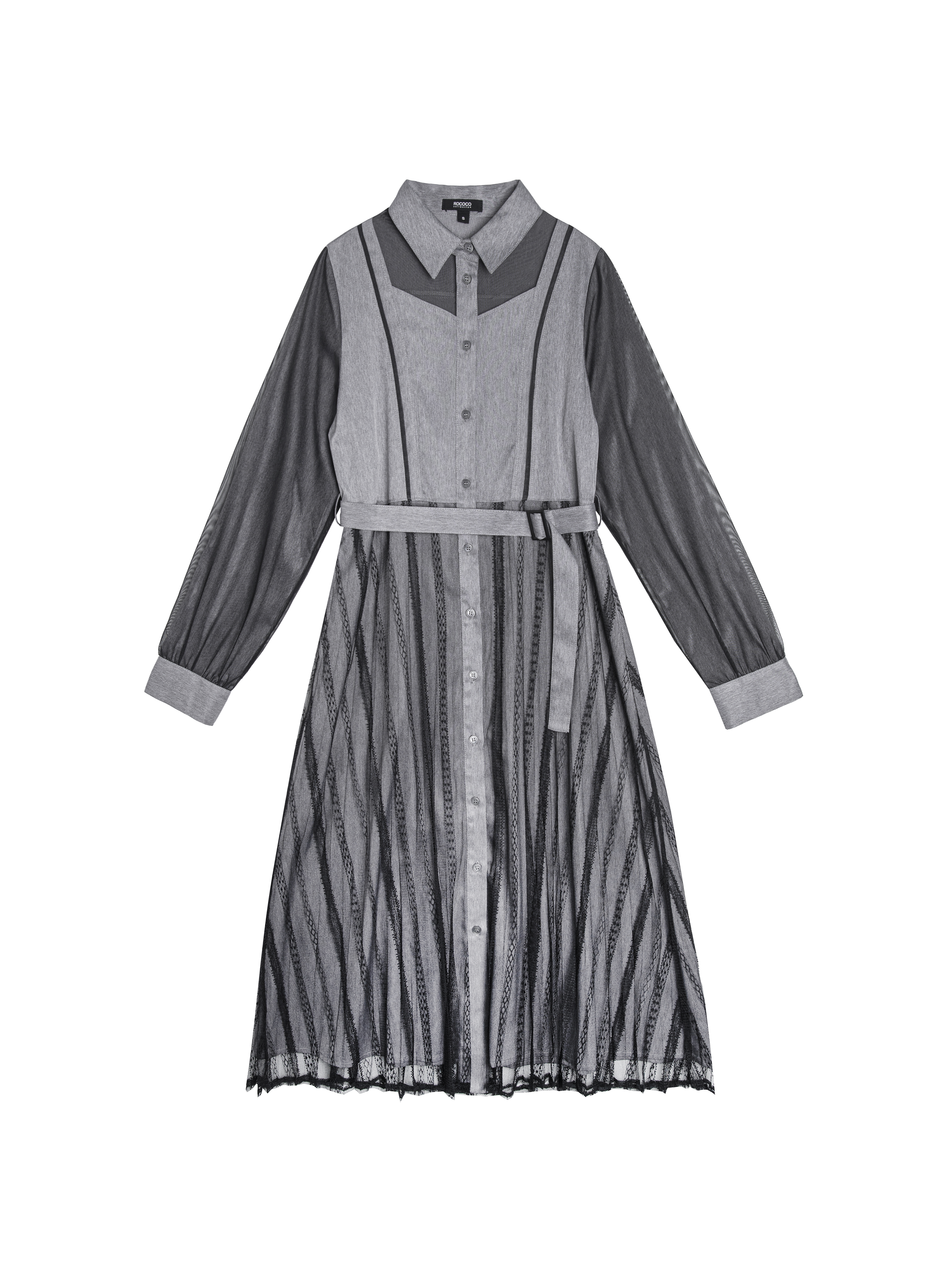Pleated Layers Patched Shirt Dress - 229C