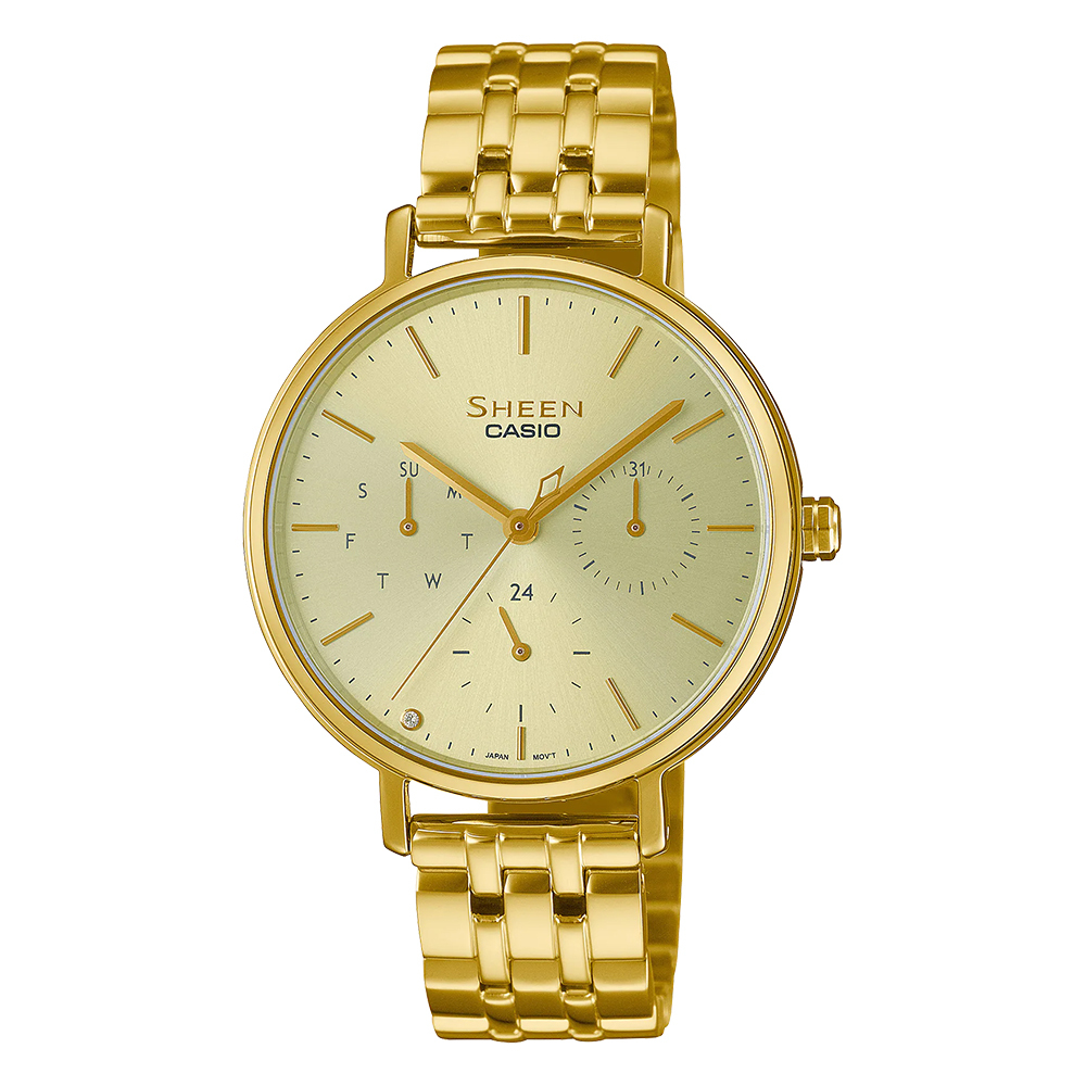 【CASIO SHEEN】SHE-4541G 計時三眼 熊貓款 簡約時尚 不鏽鋼腕錶-