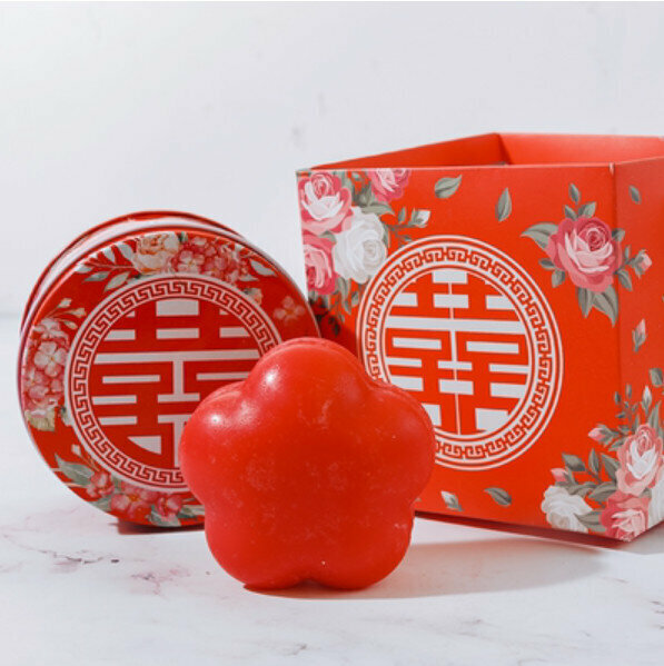 Popular Little Red Flower Handmade Soap (Double Happiness Iron Box + Handbag) [Maroon/Rose Fragrance]