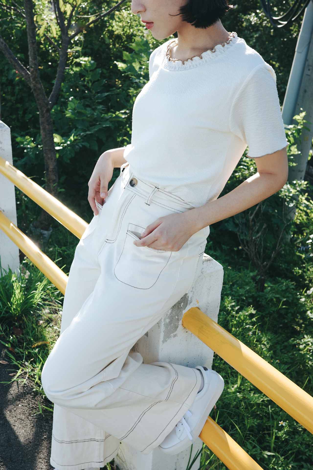 四色／皺皺木耳橡筋短袖上衣/ Wrinkle Ruffle Tee