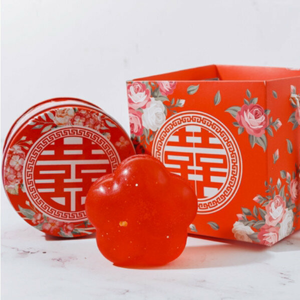 Popular Little Red Flower Handmade Soap (Double Happiness Iron Box + Handbag) [Crystal Red/Rose Fragrance]