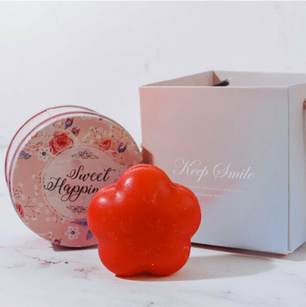 Popular little red flower handmade soap (pink iron box + handbag) [maroon/rose fragrance]