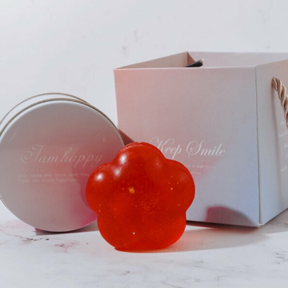 Popular Little Red Flower Handmade Soap (Tinplate Box + Handbag) [Crystal Red/Rose Fragrance]